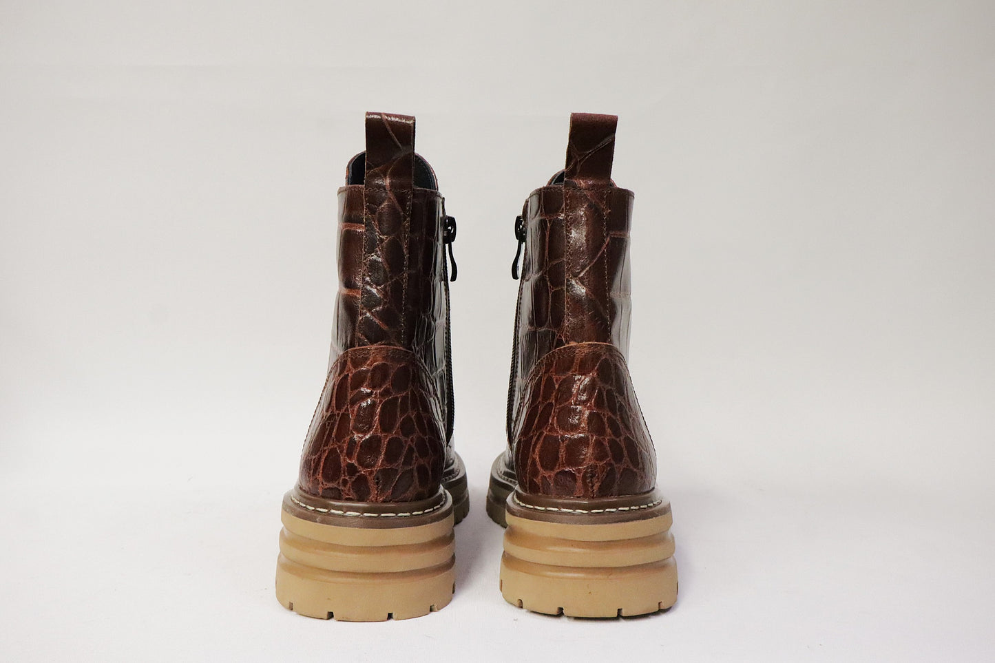 Dames Laarsje Croco Patroon Bruin Leer