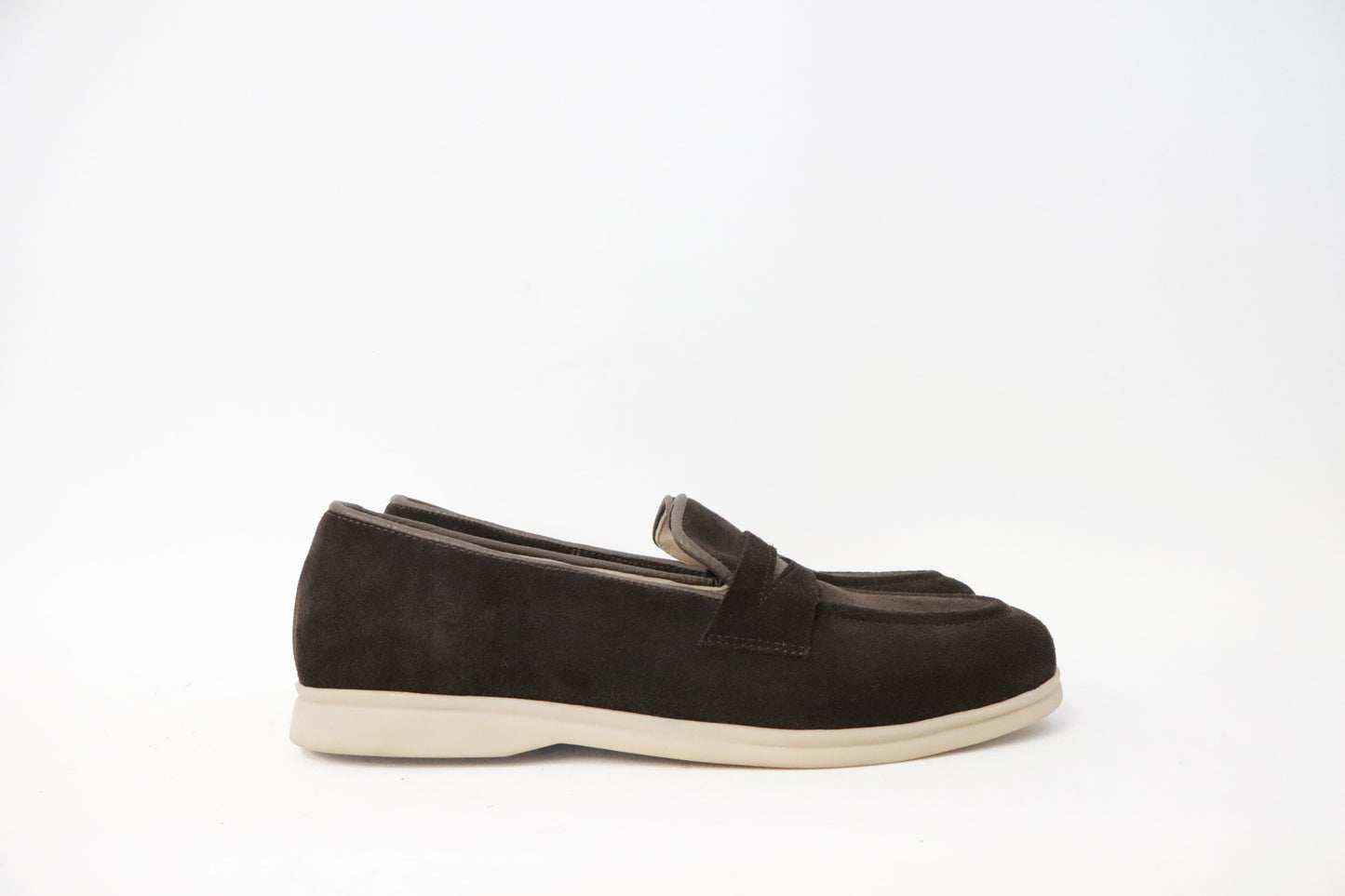 Instapper / loafer heren suède donkerbruin met lichte zool
