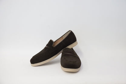 Instapper / loafer heren suède donkerbruin met lichte zool